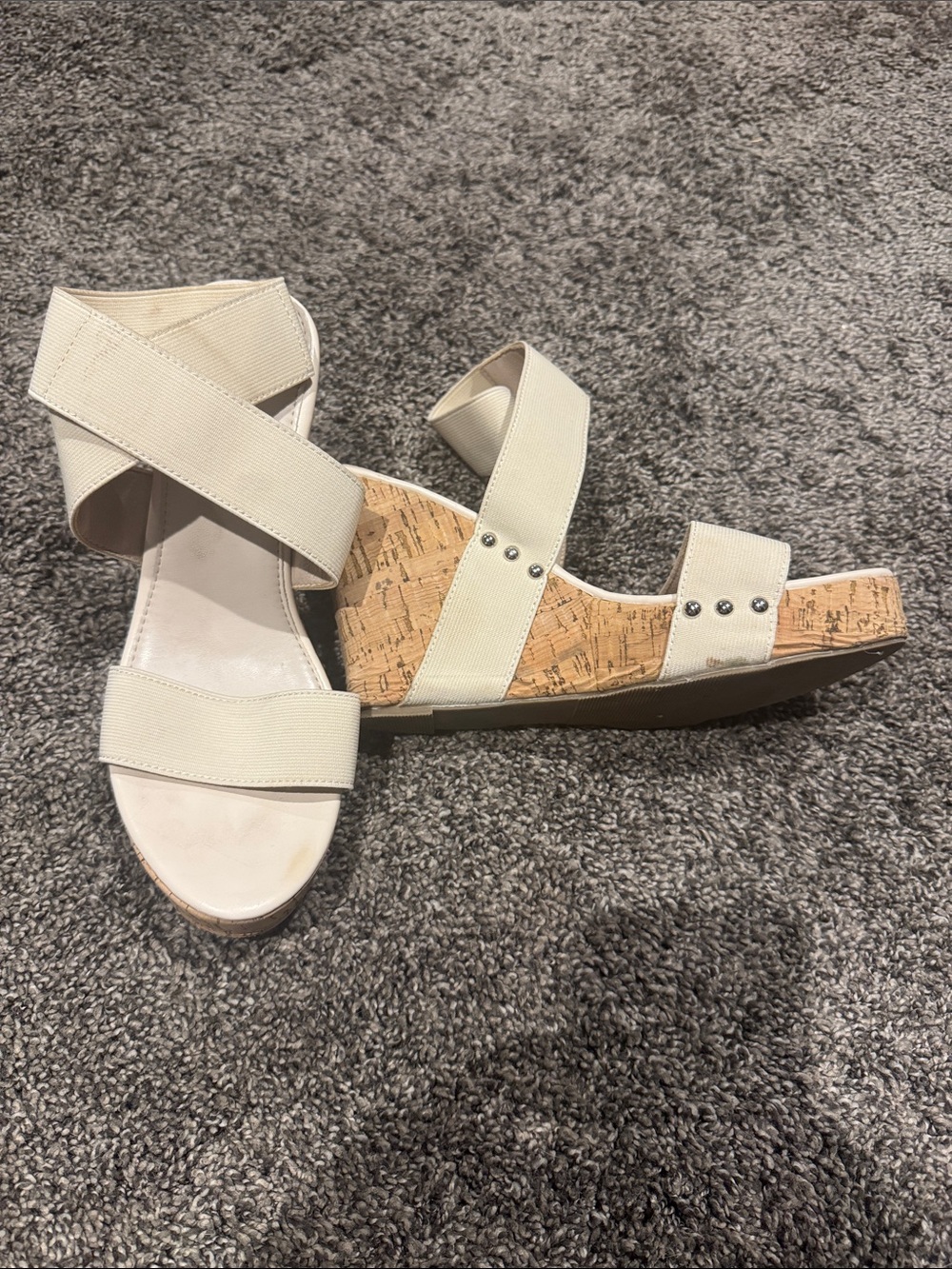 Women’s Cream Cork Wedge Sandals with Elastic Straps